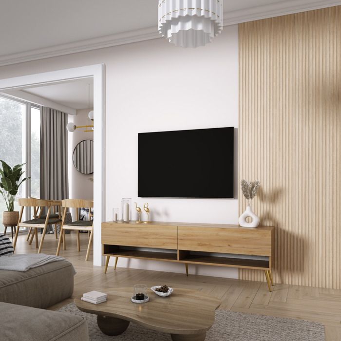 Mueble de tv roble craft - patas doradas - 170 x 32 x 52 cm