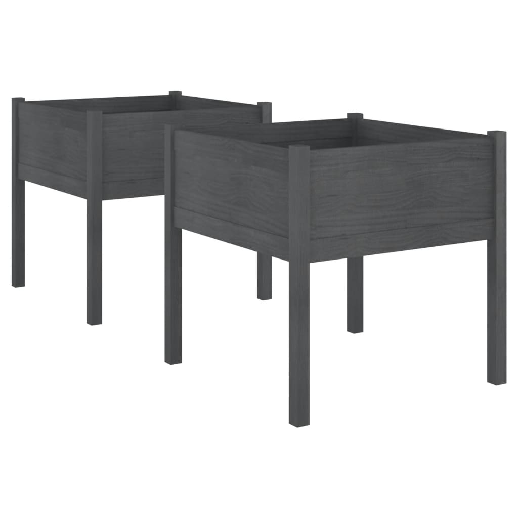 vidaXL jardineras 2 uds madera maciza de pino gris 70x70x70 cm