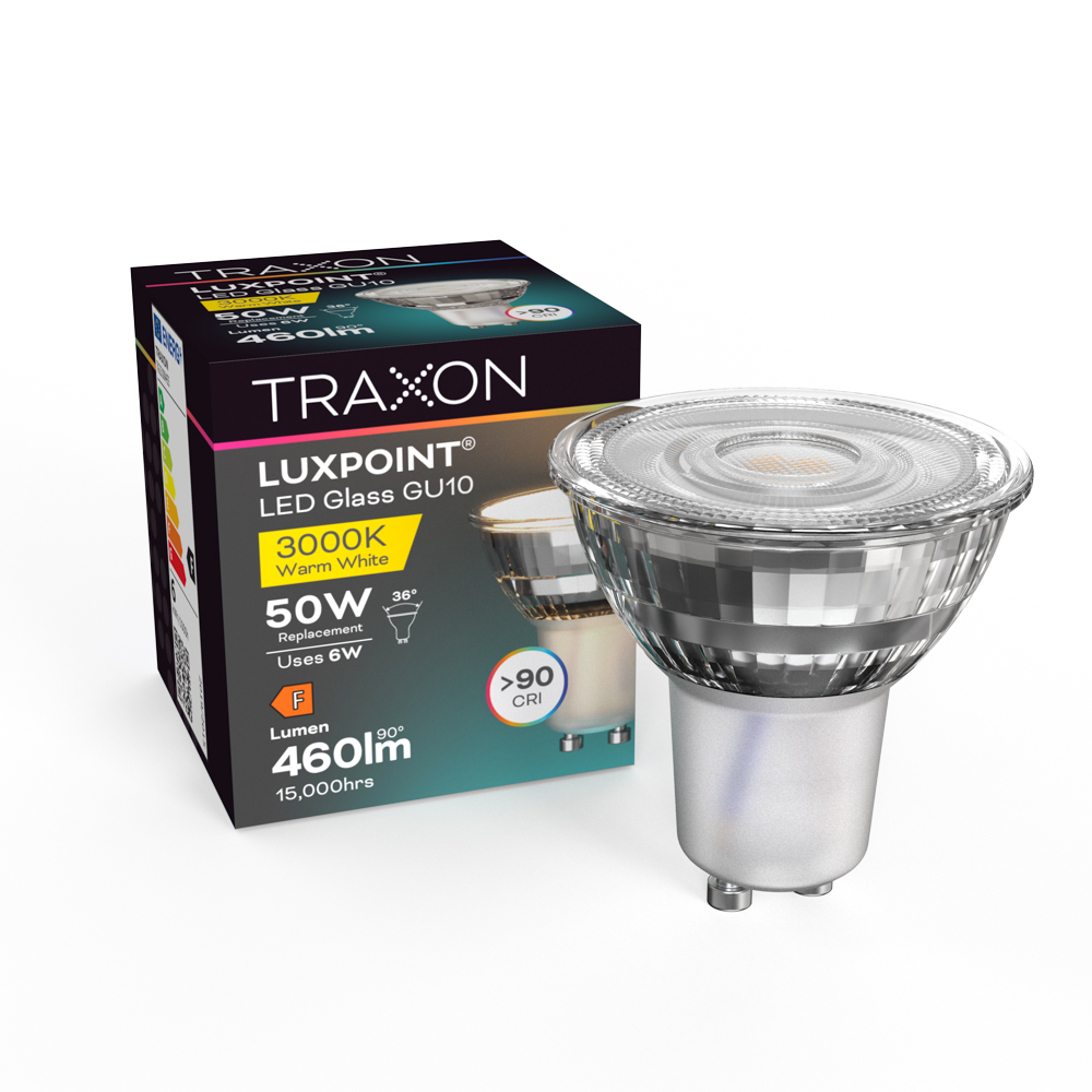 Pack 20 Bombillas LED GU10 TRAXON LUXPOINT® 6W 460lm 4000k 36° CRI90