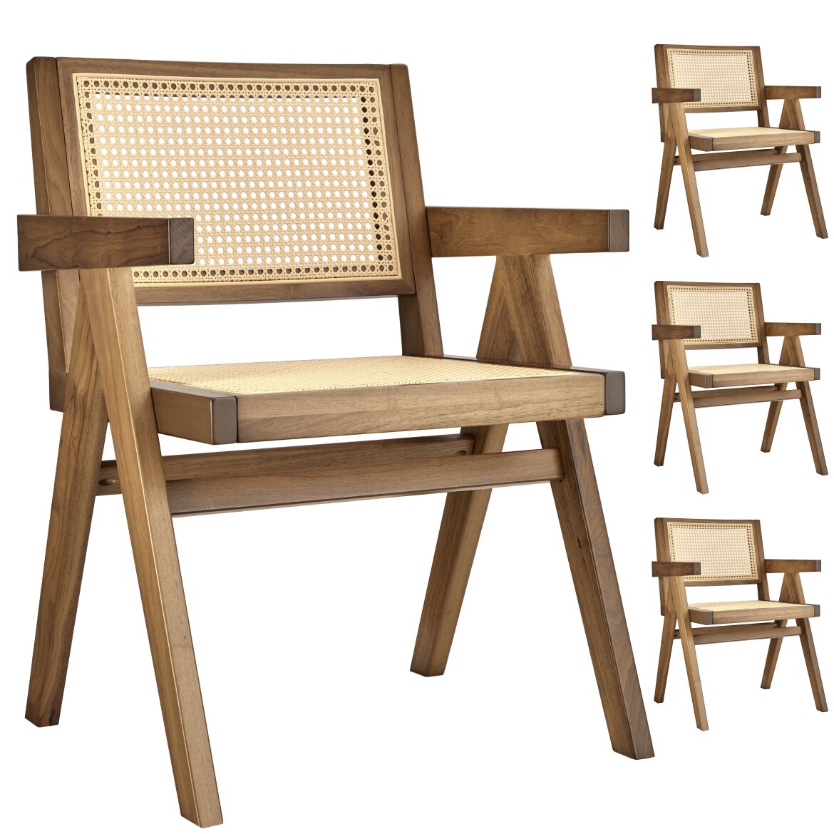 4 sillas comedor ratán vienés, estilo boho, carga 120 kg, roble claro