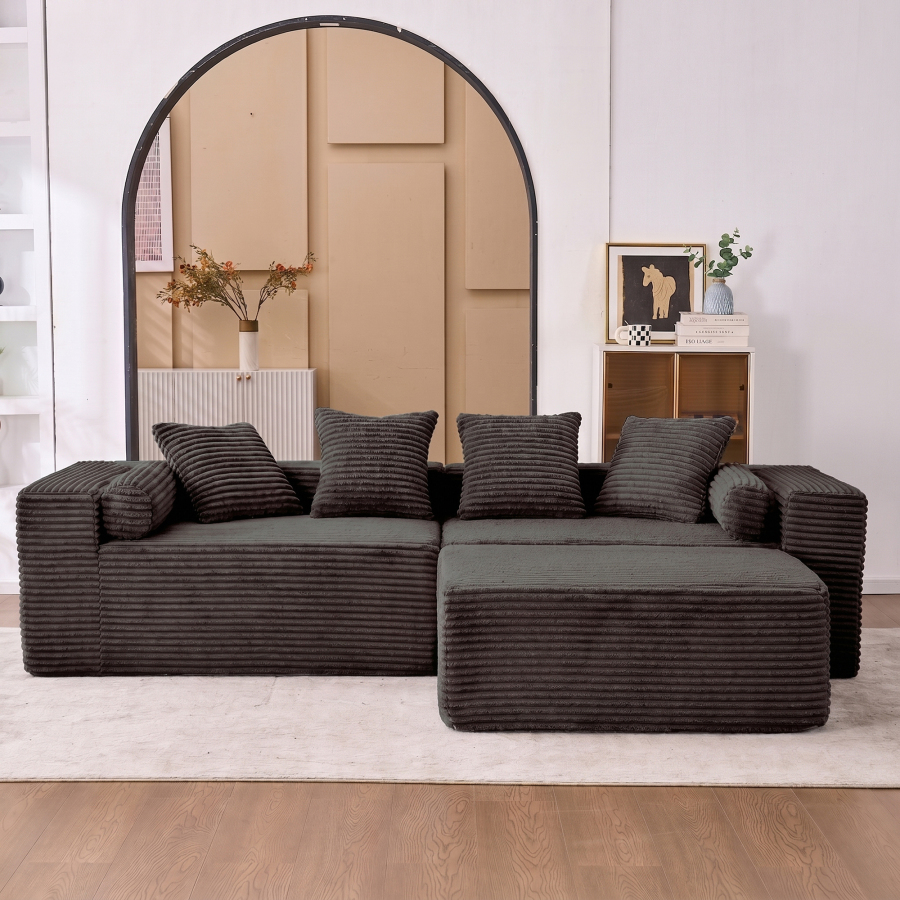 Sofá modular en l negro 3 plazas sin montaje chaise longue diseño flexible