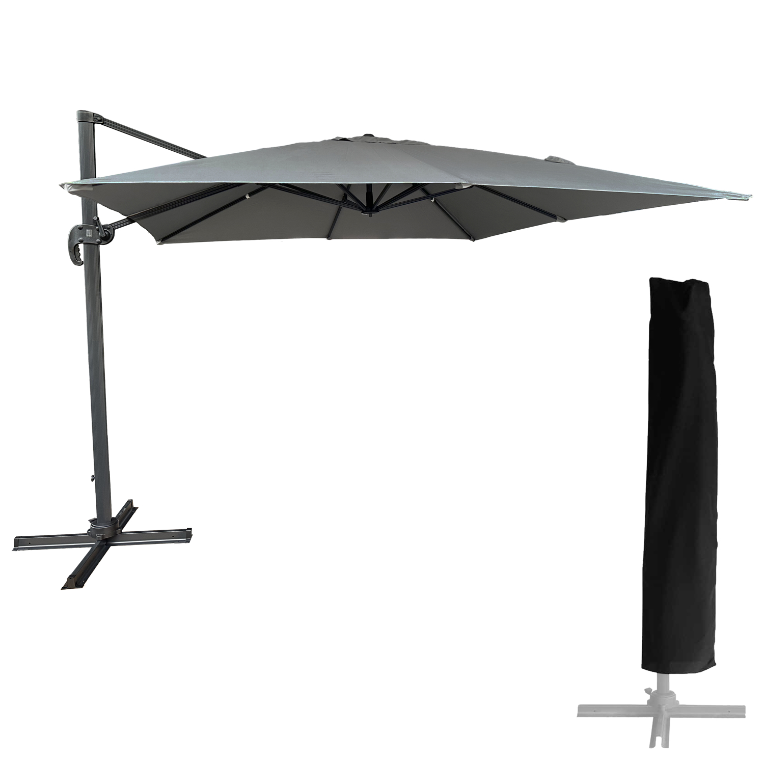 Parasol excéntrico molokai cuadrado 3x3m gris + funda