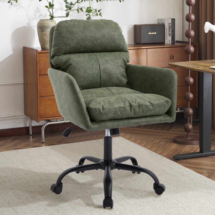 Silla de oficina pu verde ajustable para dormitorio y despacho