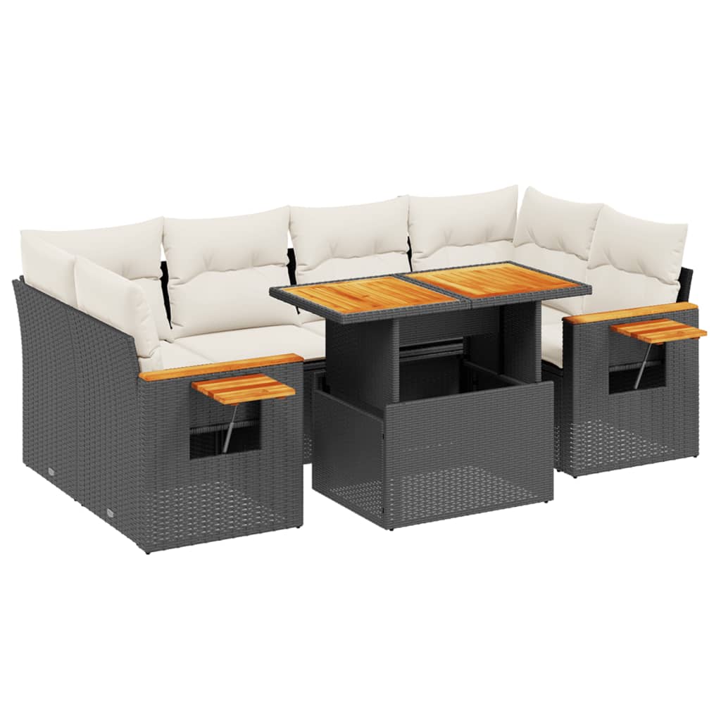 vidaXL set de comedor de jardín 7 pzas y cojines ratán sintético negro