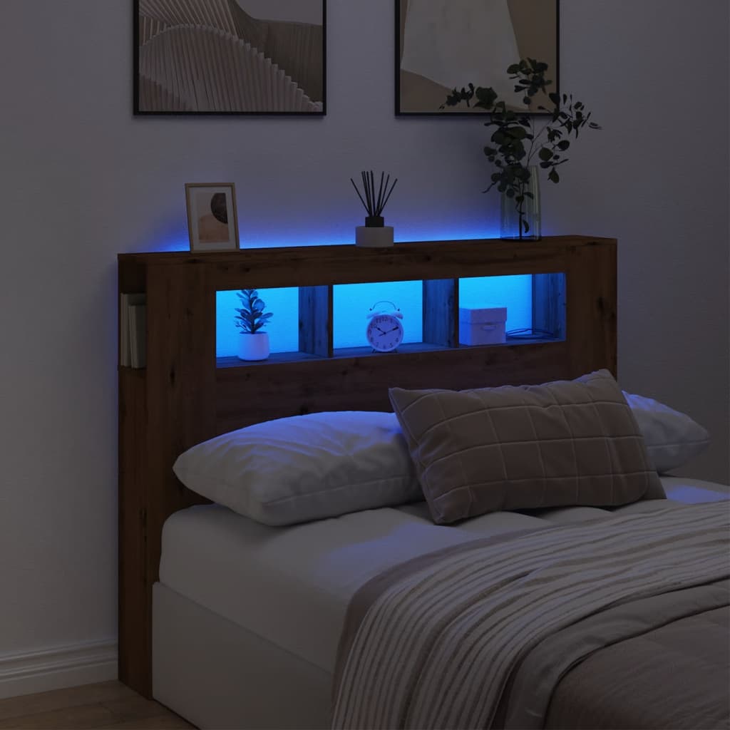 Cabecero LED madera ingeniería roble artisan 140x18,5x103,5 cm eso3640