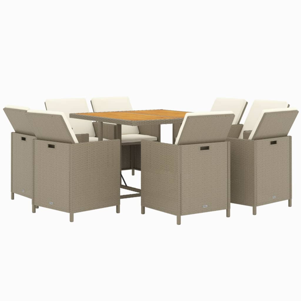 vidaXL set comedor de jardín 9 pzas con cojines ratán sintético beige