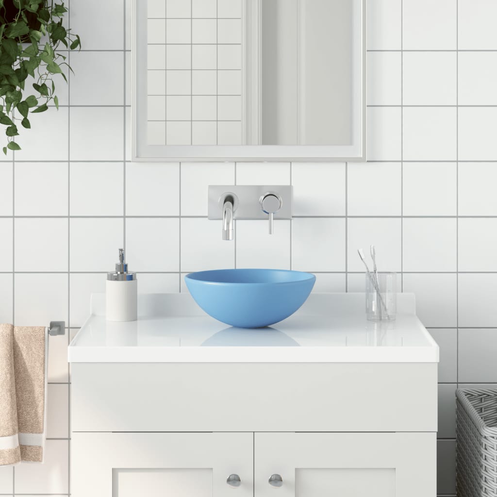 Lavabo de cuarto de baño redondo cerámica azul claro es9118