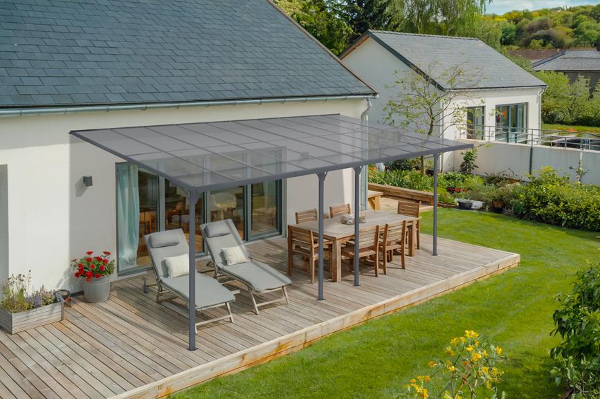 Pérgola de pared aluminio kleo gris 600 x 300cm-de techo policarbonato