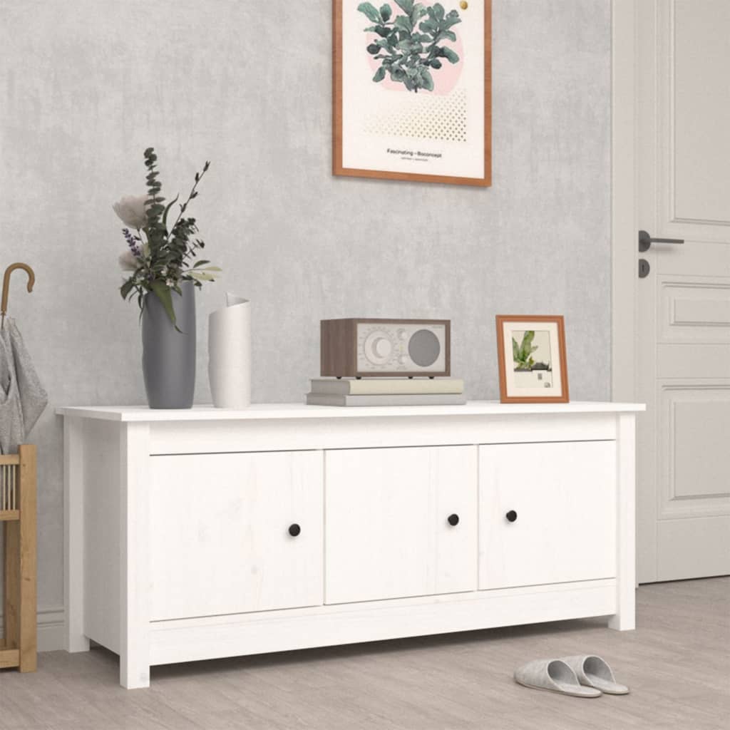 Mueble zapatero de madera maciza de pino blanco 110x38x45,5 cm