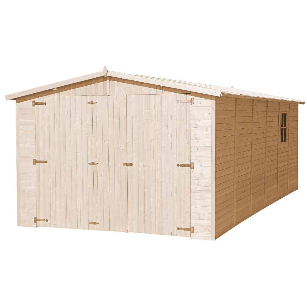Garaje de madera natural - a222x616x324 cm / 18 m² - Timbela m102