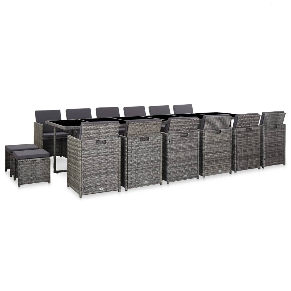 vidaXL set de comedor de jardín 17 pzas y cojines ratán sintético gris