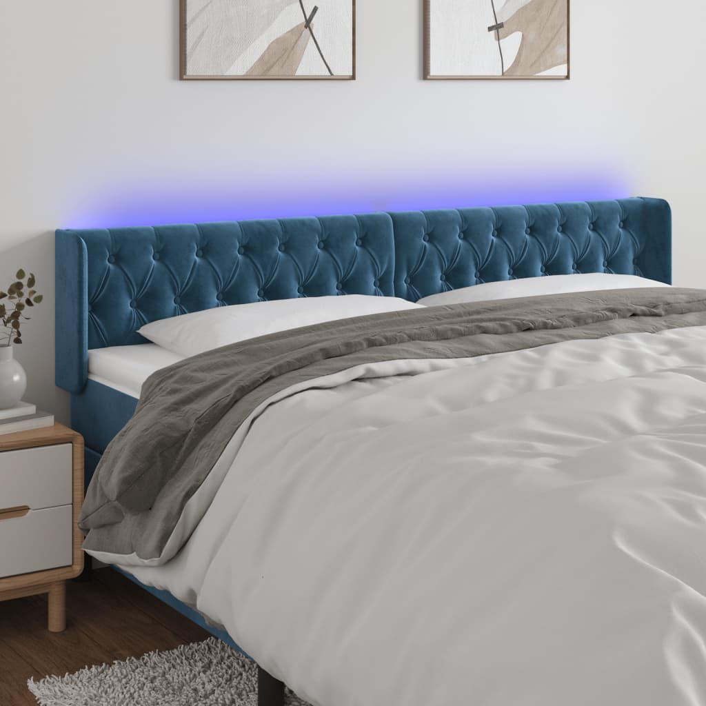 Cabecero con LED de terciopelo azul oscuro 183x16x78/88 cm eso5628
