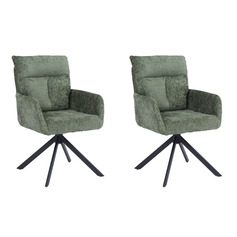 Silla de comedor aluna de chenilla con reposabrazos - lote de 2 verde