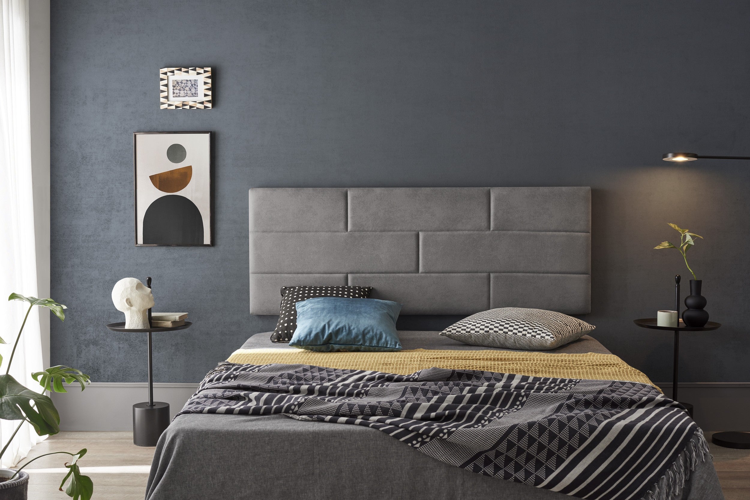 Cabecero de cama 120 muro ladrillos tela antimanchas 152x57x5cm gris