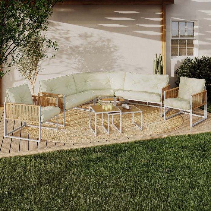 Conjunto de jardín bajo rio de 8 plazas - blanco beige