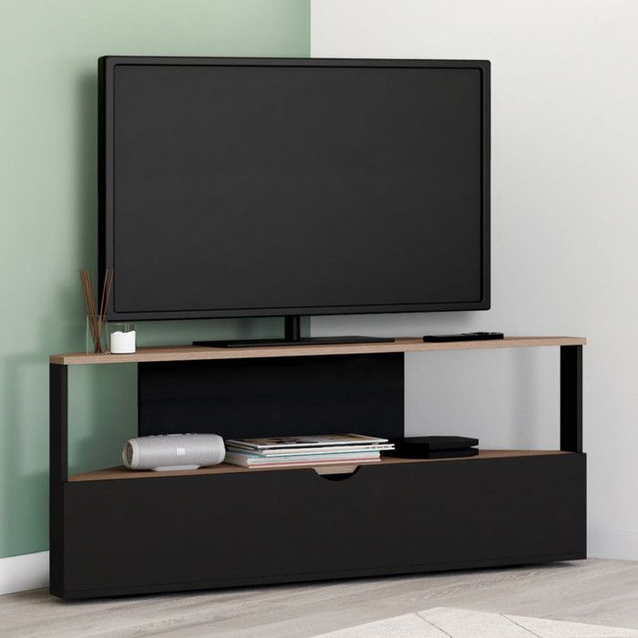 Mueble de tv esquinero - madera y negro - 100 cm