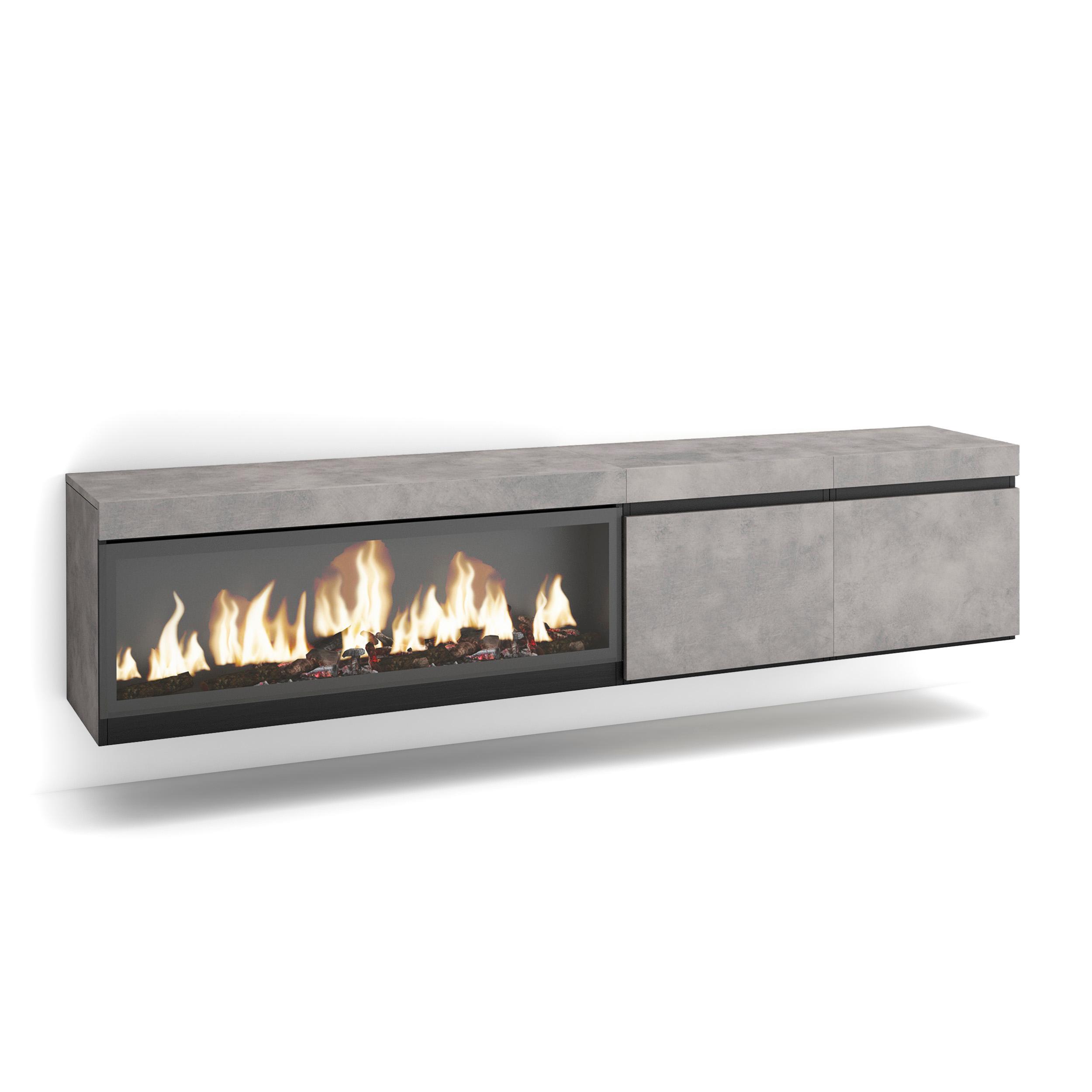 Mueble tv, 208x35x45cm, chimenea eléctrica xxl, colgado, suspendido rf3206