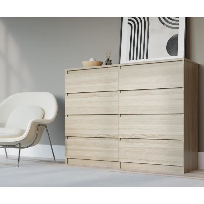 Cómoda de 8 cajones 138 cm, color: roble sonoma, bufé de sala
