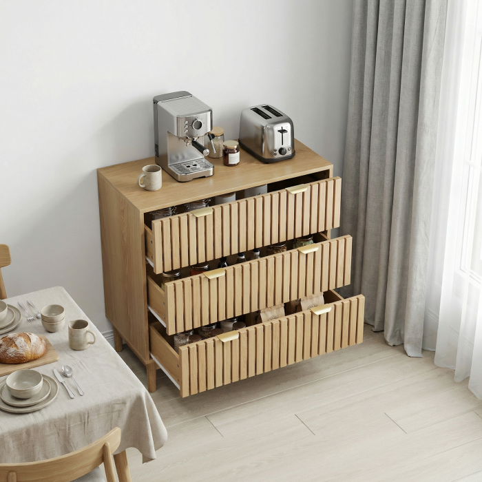 Cajonera para salón dormitorio recibidor 3 cajones roble 80x80x39cm