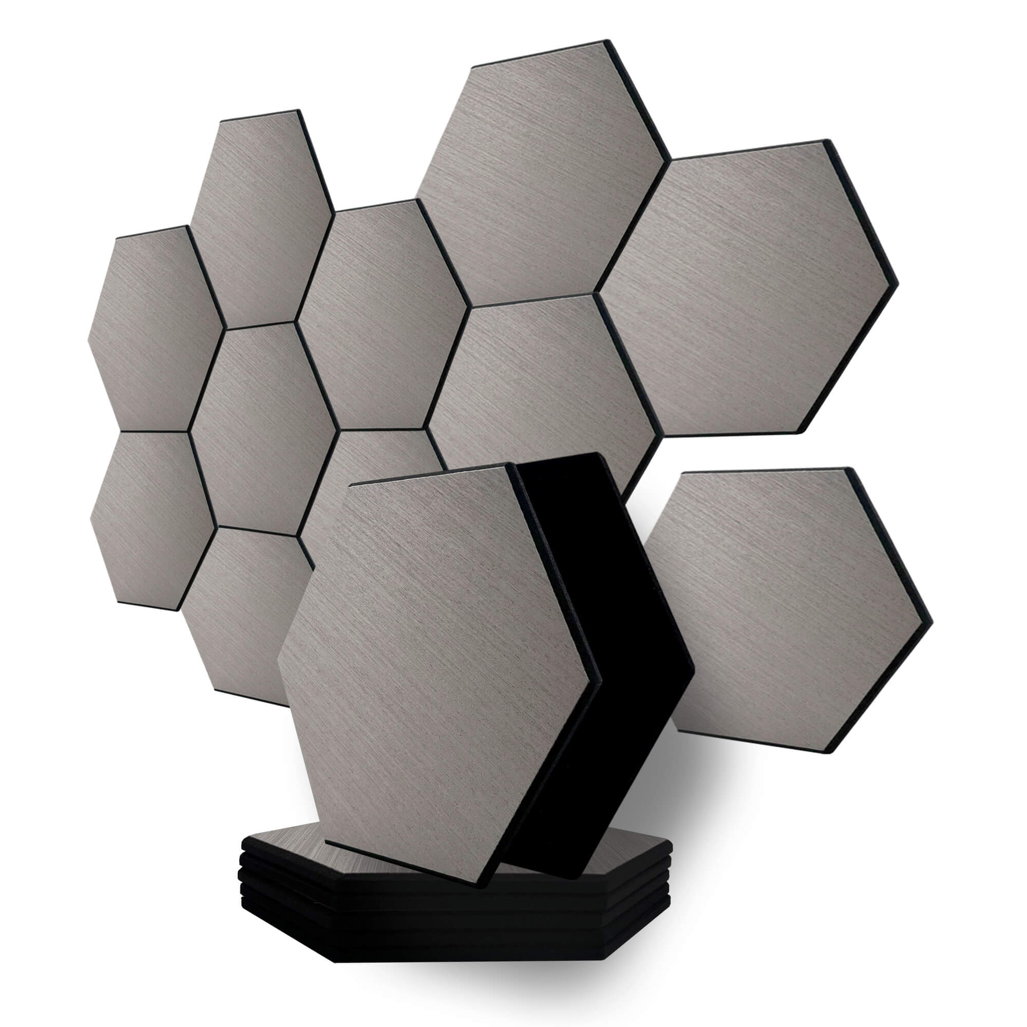 Pack 10 panel acústico pared hexagonal madera gris bergen grey 30x30x1cm
