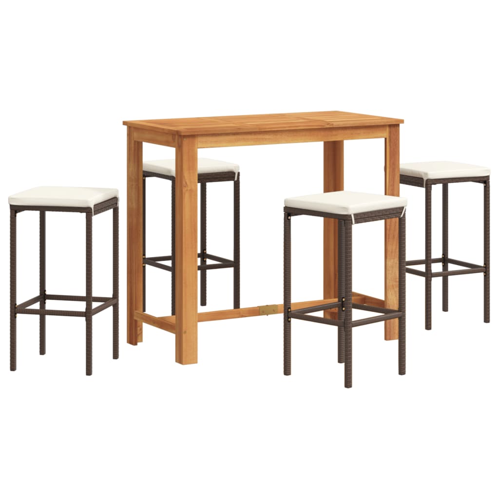 vidaXL mesa y taburetes de jardín 5 pzas madera acacia ratán pe marrón