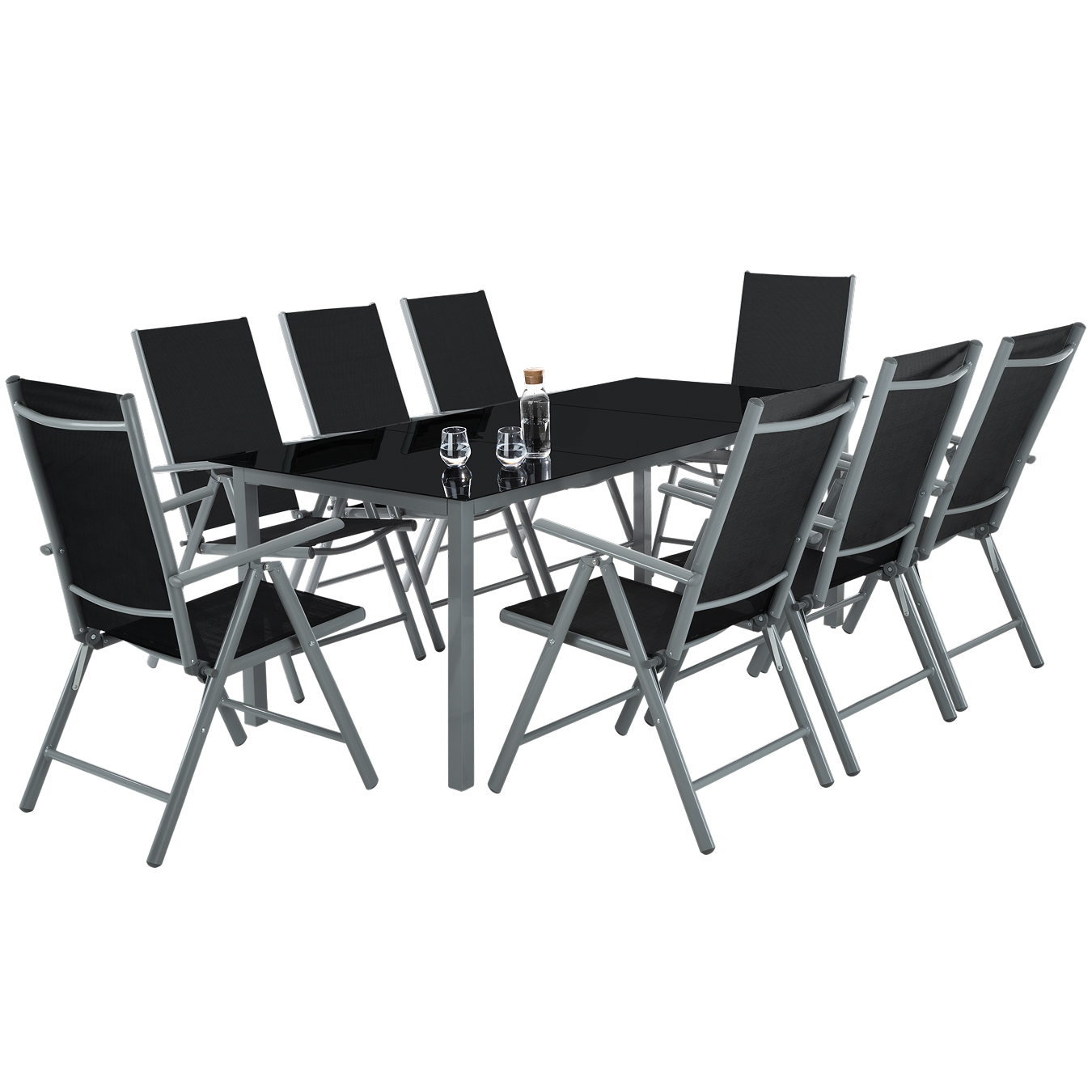 Tectake conjunto de 9 piezas exterior de mesa y sillas plegables, aluminio