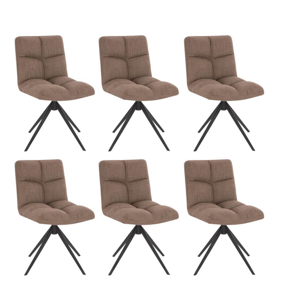 Silla de comedor giratoria de tela noda - lote de 6 gris / marrón