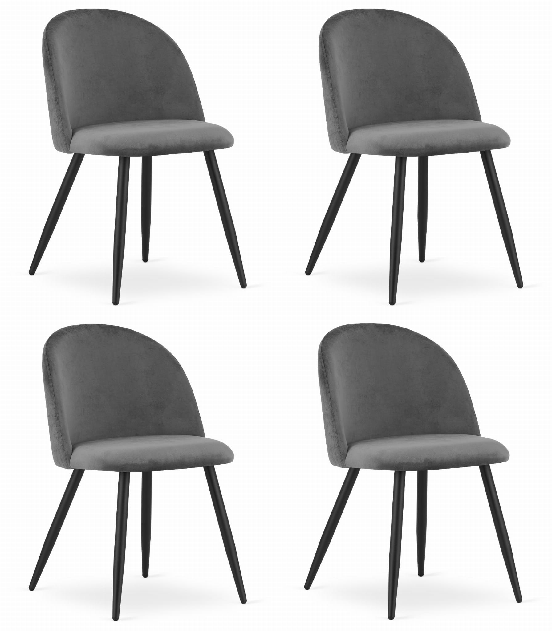 Silla valora bello, terciopelo gris oscuro, patas negras, juego de 4