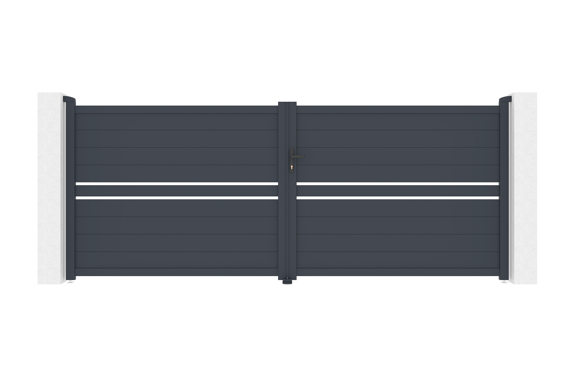 Puerta abatible 4m cimone al.160cm aluminio + 2 postes 15x15cm al.190cm