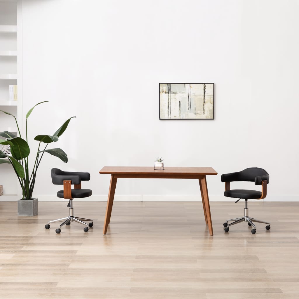 Sillas de comedor giratorias 2 uds madera curvada y cuero negro qweo9002