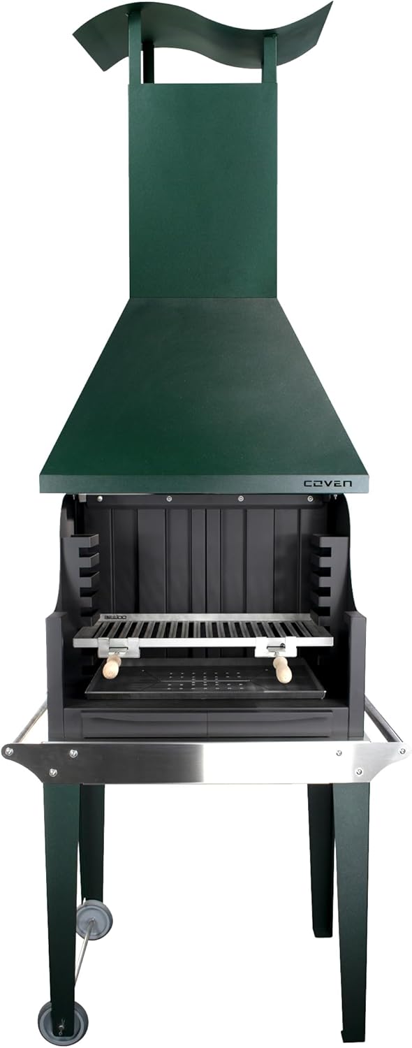 Barbacoa de leña y carbón estilo argentino modelo coven verde con mesa