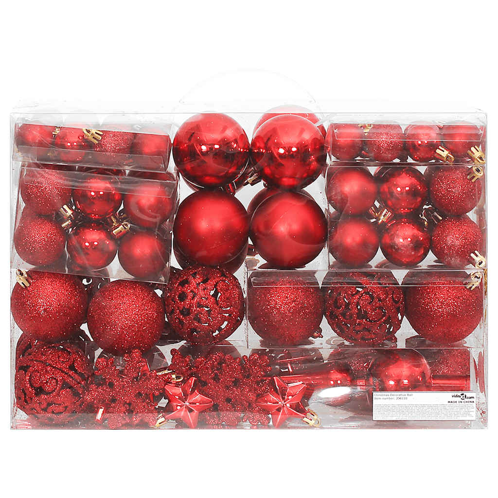vidaXL juego de bolas de navidad 111 pzas poliestireno rojo