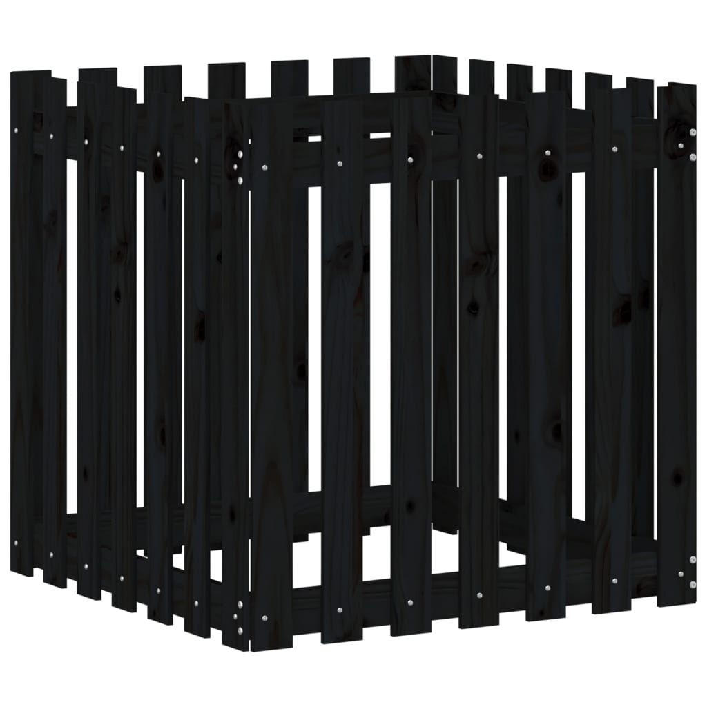vidaXL jardinera diseño de valla madera maciza pino negra 70x70x70 cm