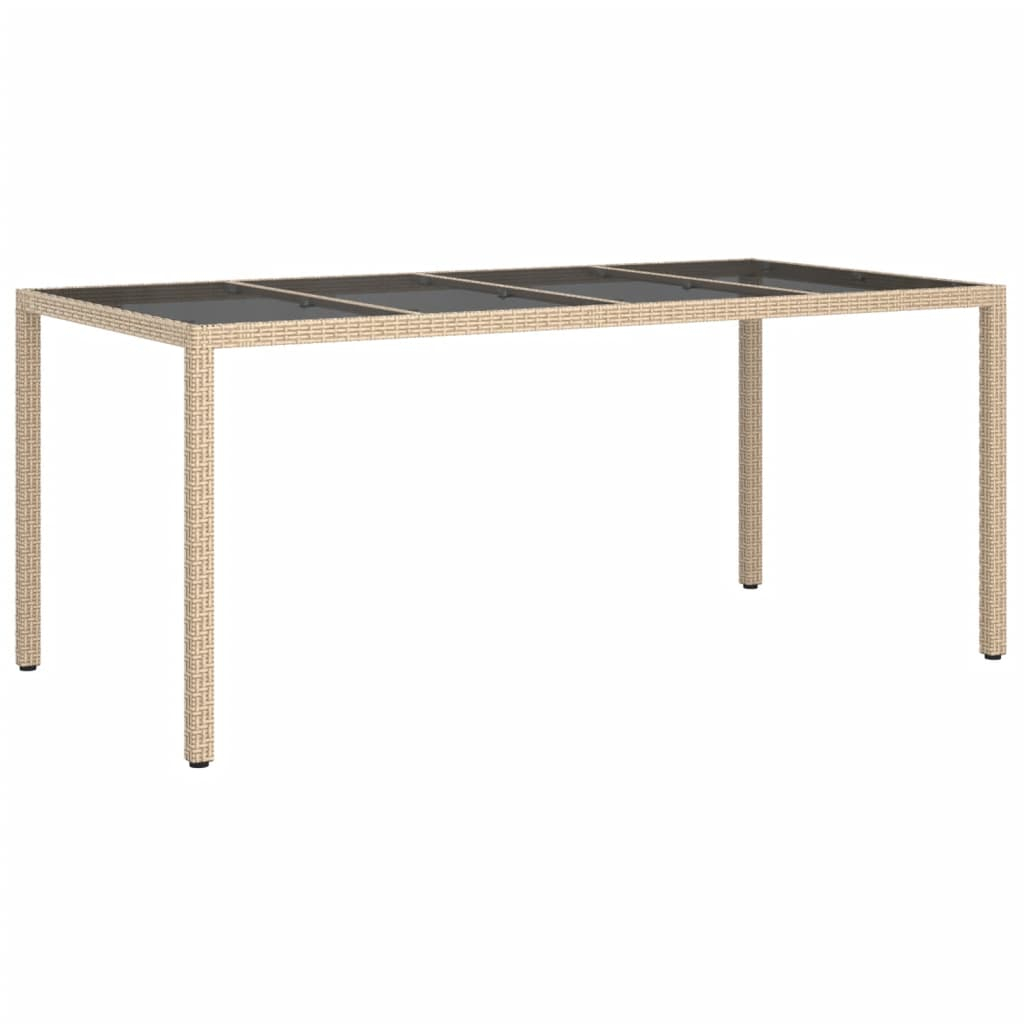 vidaXL mesa jardín vidrio templado ratán sintético beige 190x90x75 cm