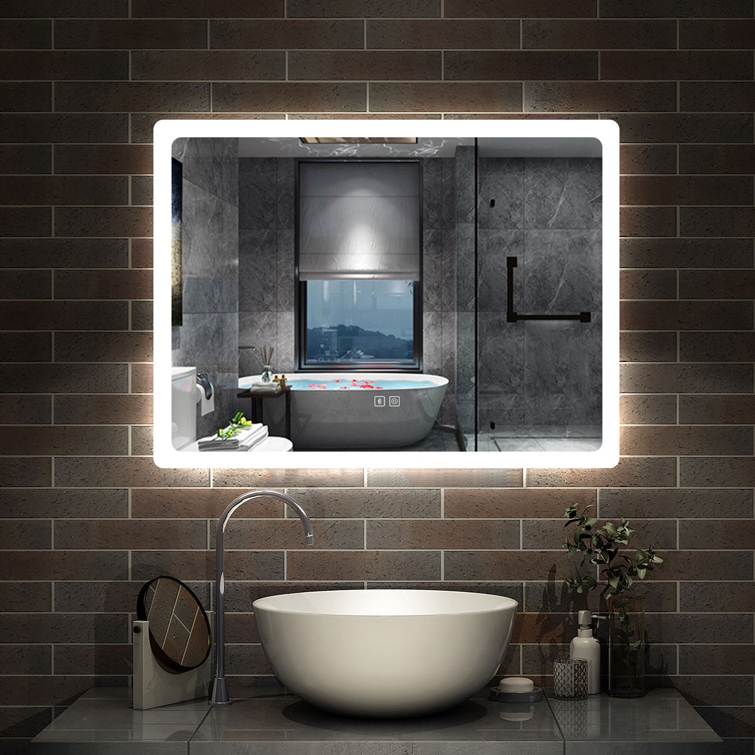 Espejo de baño LED 80×60cm + bluetooth + antivaho