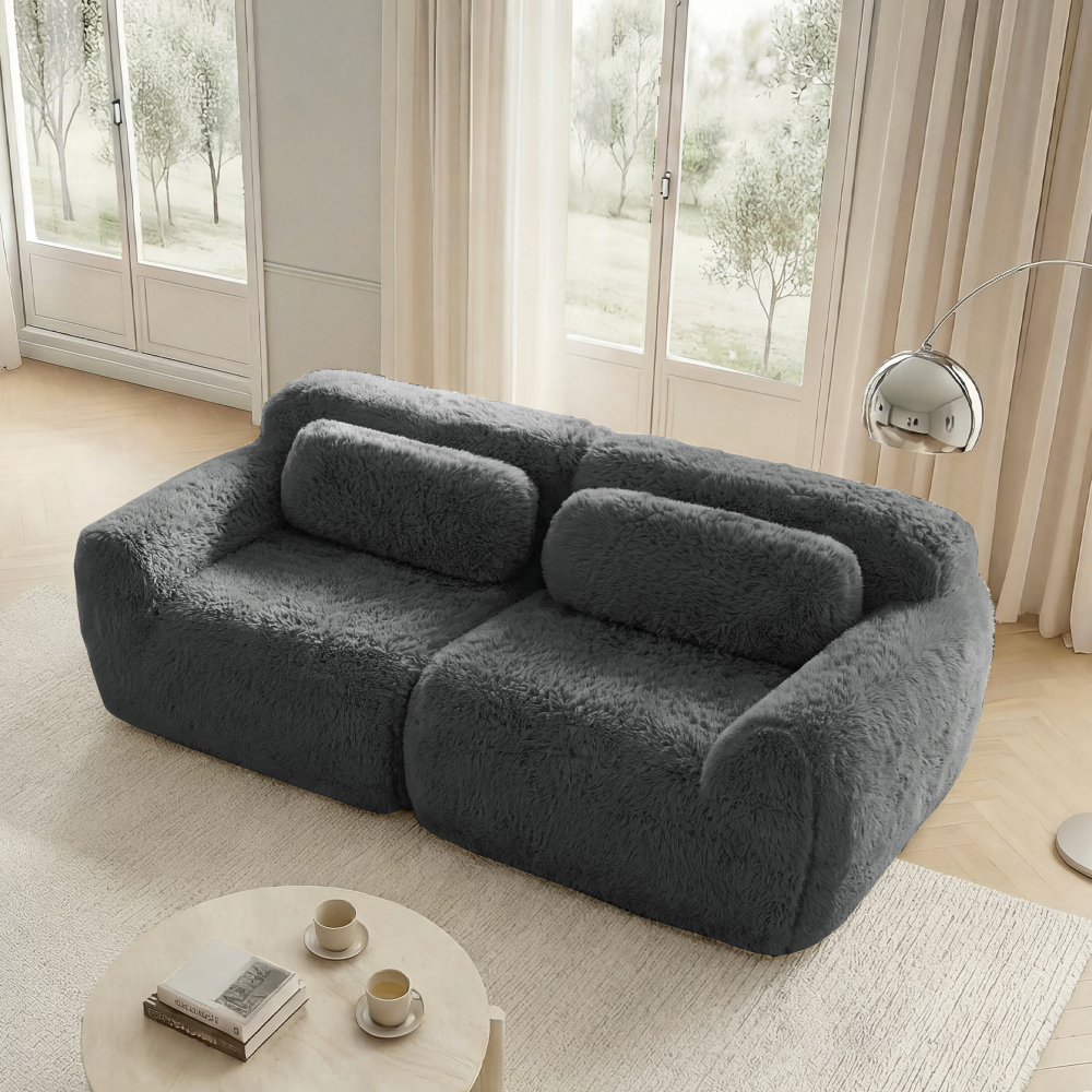 Sofá modular 2 plazas felpa gris sin estructura reconfigurable