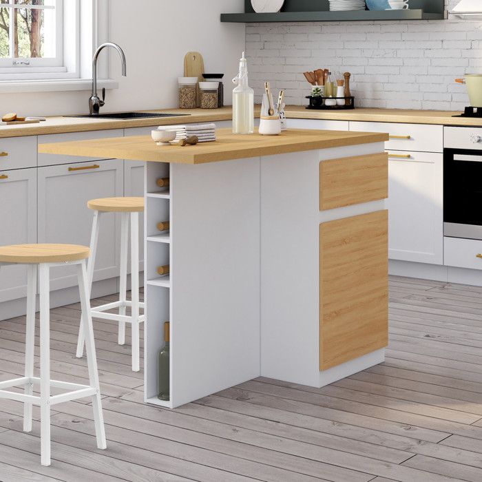 Isla central bicolor madera blanca - 120 cm