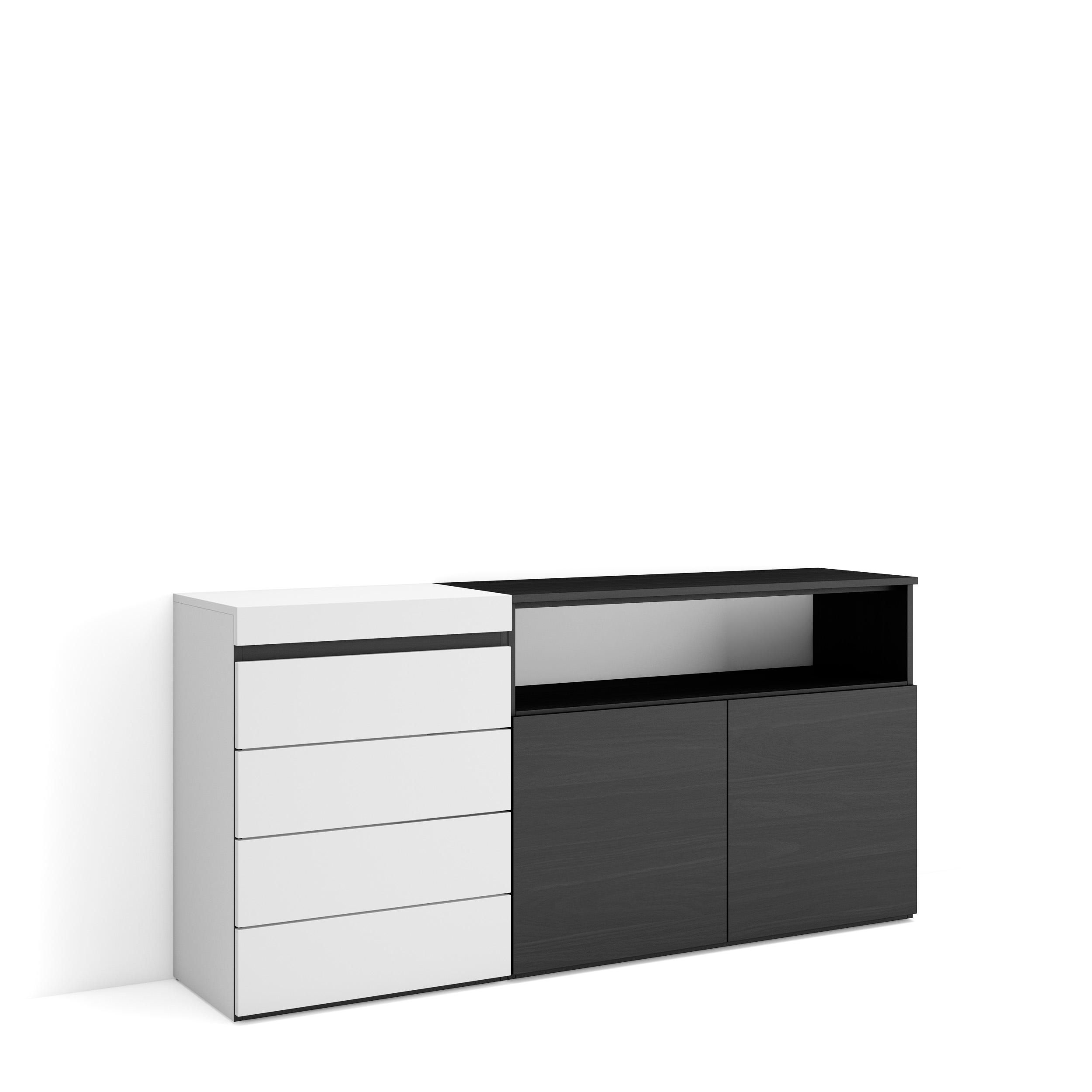 Cómoda, cajonera, 159x35x75cm, blanco y negro rf3421