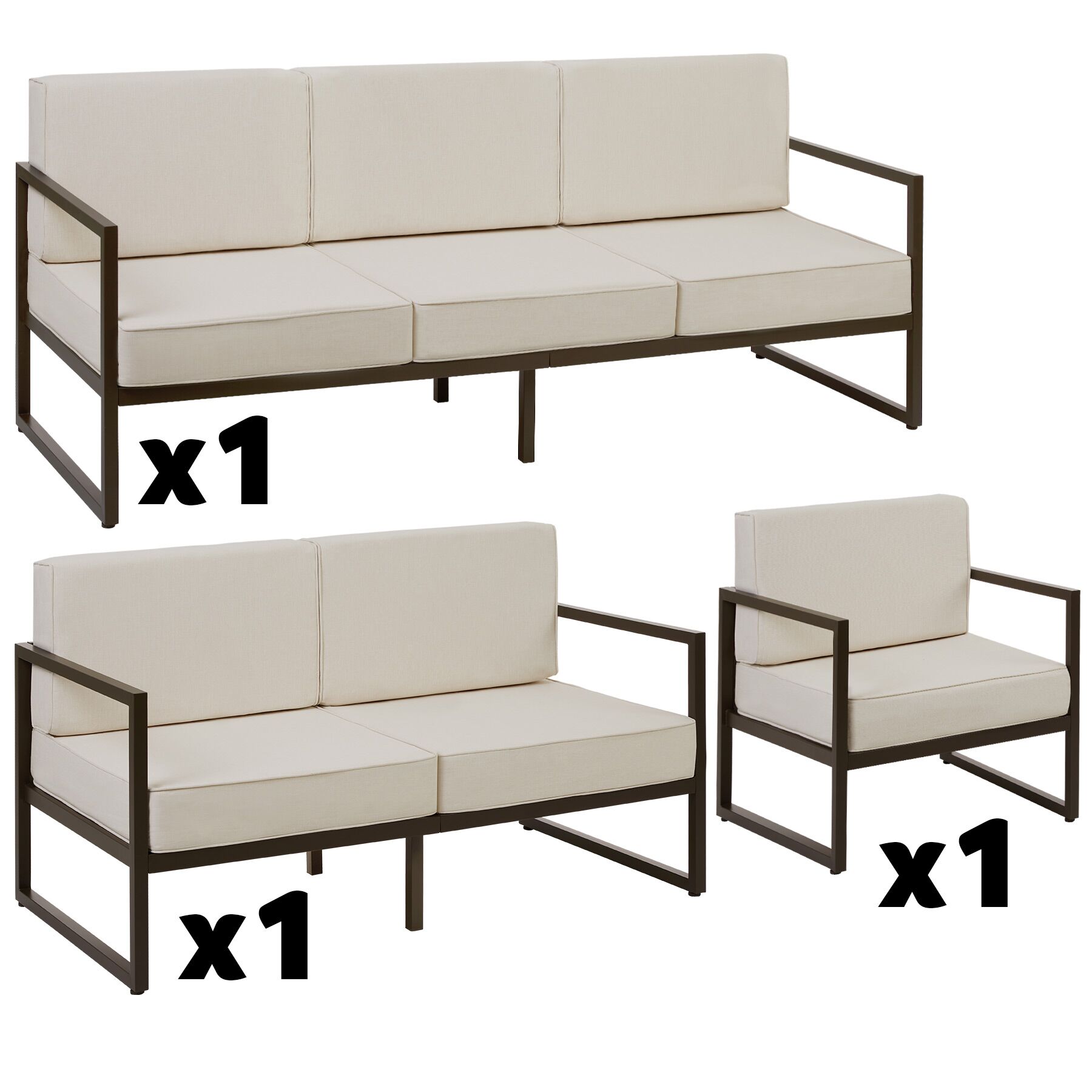 Set de salón de jardín, 6 personas, 2 sofás, 1 sillón, acolchado xxl