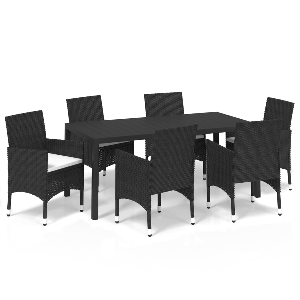 vidaXL set de comedor de jardín 7 pzas y cojines ratán sintético negro