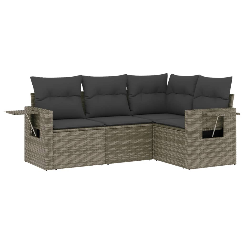 vidaXL set de sofás de jardín 4 pzas y cojines ratán sintético gris