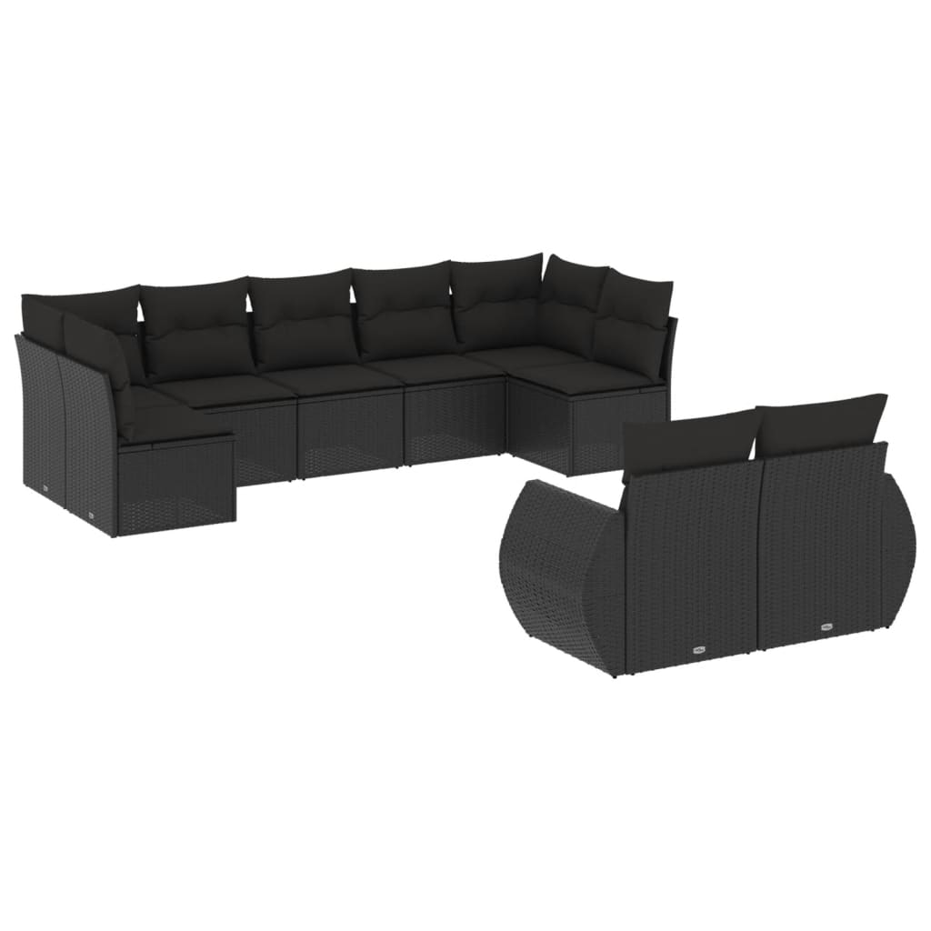 vidaXL set de sofás de jardín 8 piezas y cojines ratán sintético negro