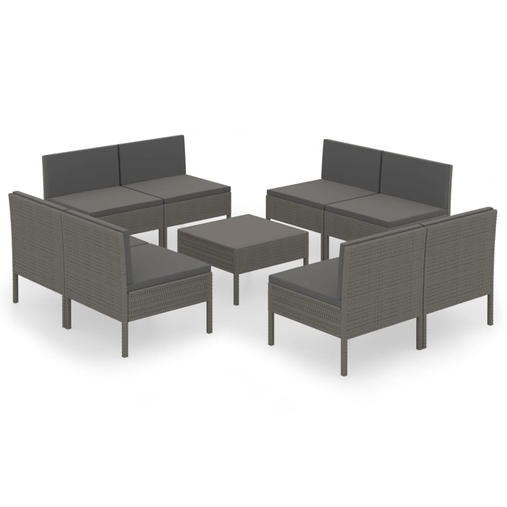vidaXL set de muebles de jardín 9 pzas y cojines ratán sintético gris