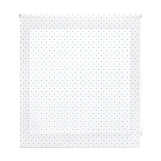 Estor enrollable premium 150x180 blanco con motas turquesas