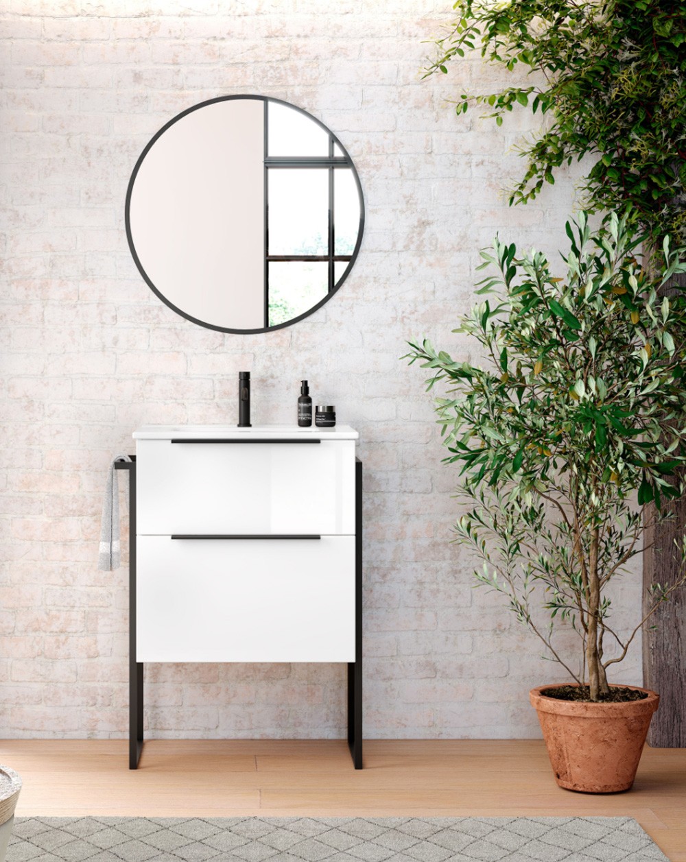 Mueble de baño al suelo con lavabo cerámico | 100 cm - blanco