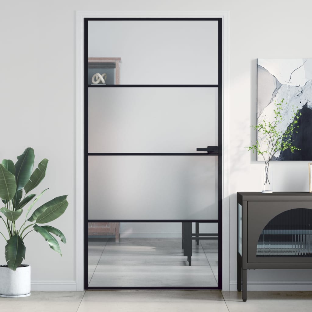 Puerta interior deLGada negra vidrio y aluminio 102,5x201,5 cm wef2081