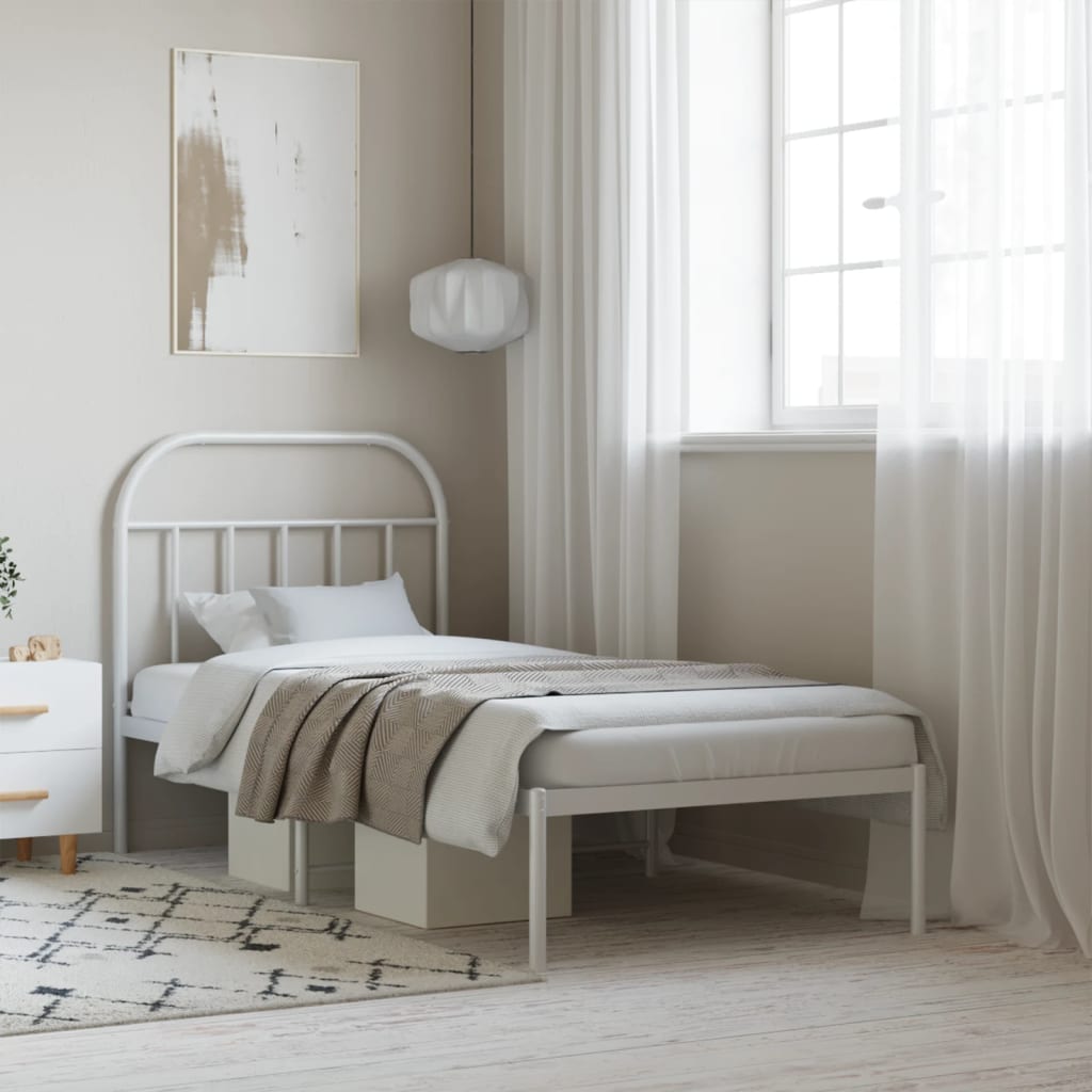 Cama sin colchón con cabecero metal blanco 90x190 cm es9057