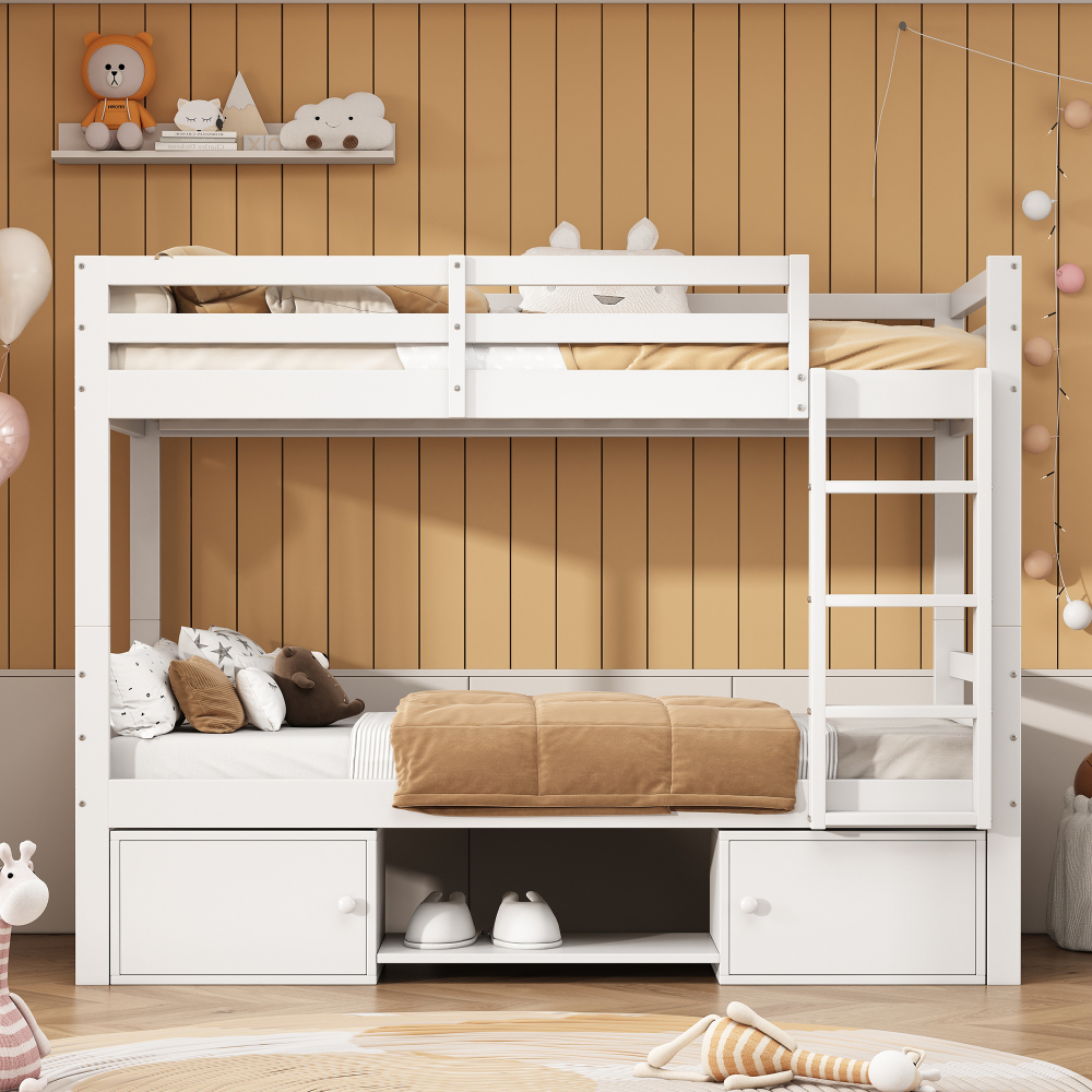 Litera 90x200cm divisible con almacenaje madera maciza – blanco