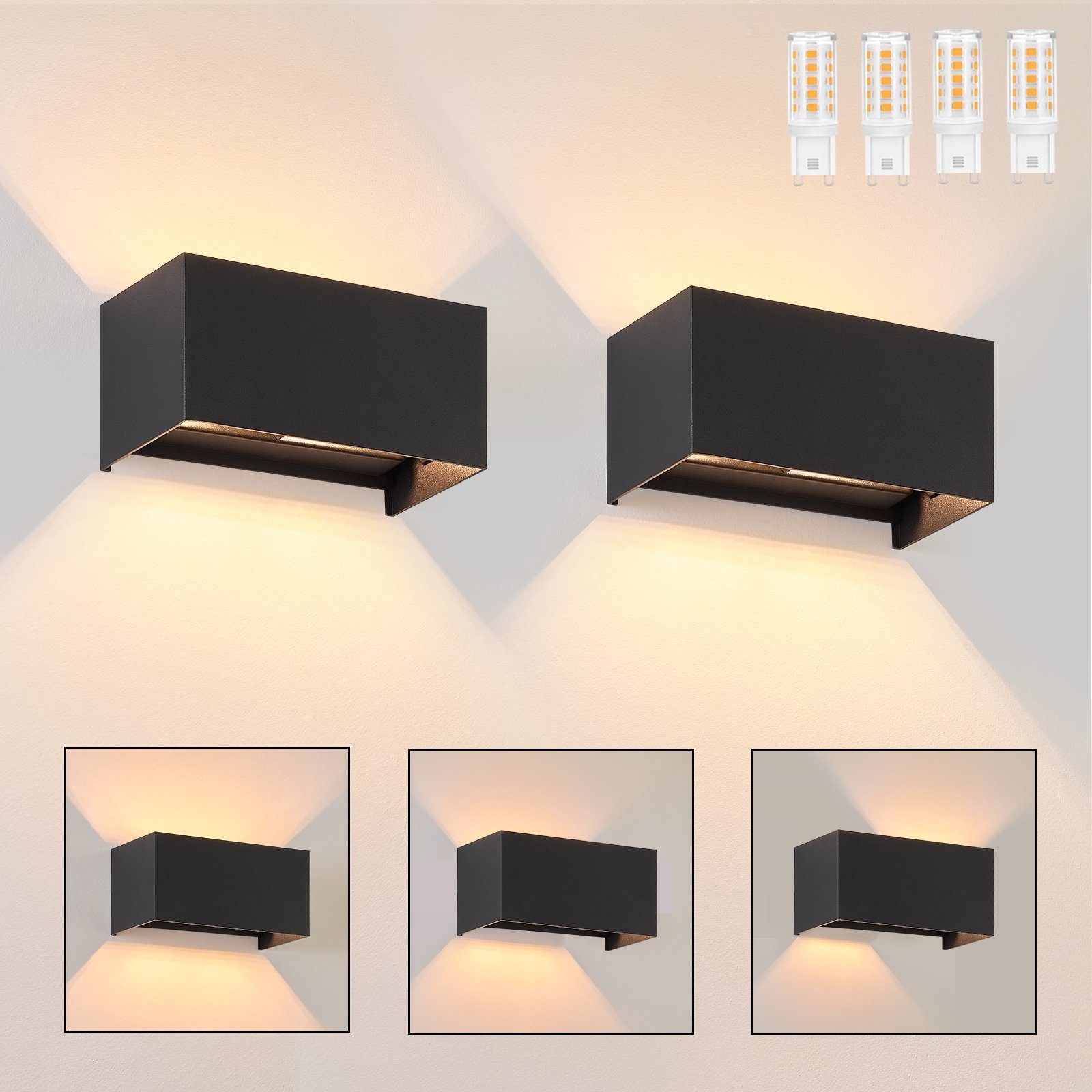 Nettlife aplique pared g9 negro 20x10 (2er-set)