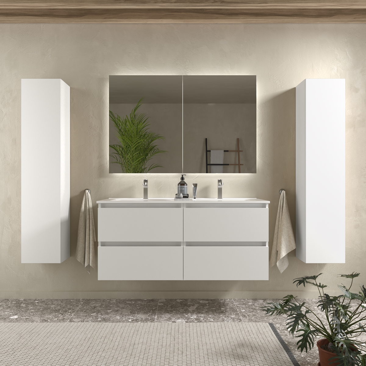 Mueble baño bequia 120 cm blanco mate | lavabo